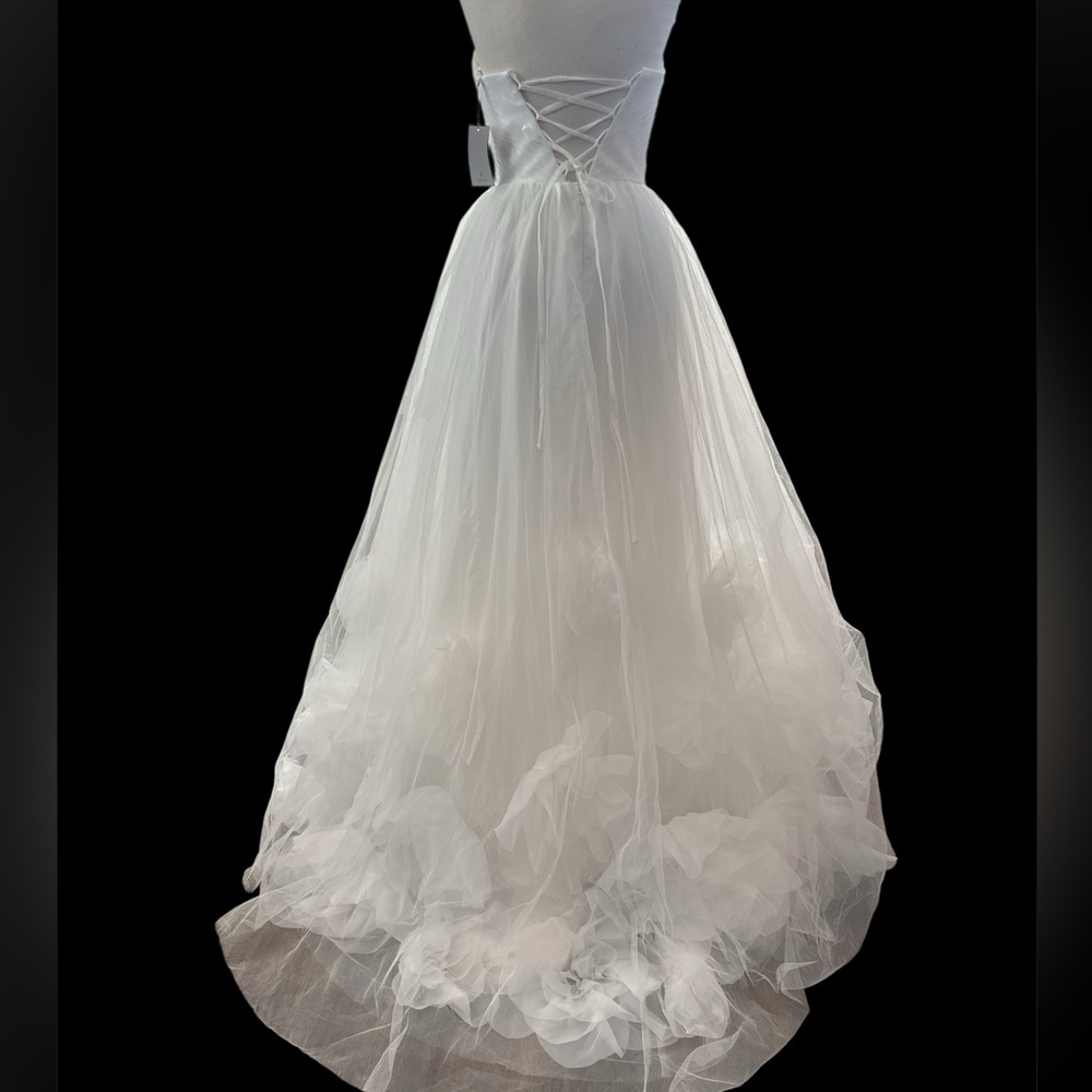 Lulus Beloved Vow Strapless Wedding Dress Small White Tulle 3D Flower Pleated - Picture 7 of 12